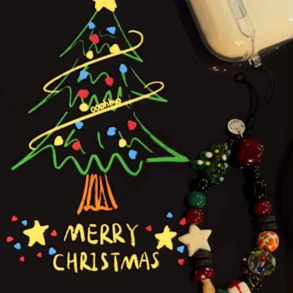 New Christmas Tree Beaded Mobile Phone Chain Charm Women Girls Holiday Gifts Cell Phone Case Anti Lost Lanyard Telephone Jewelry