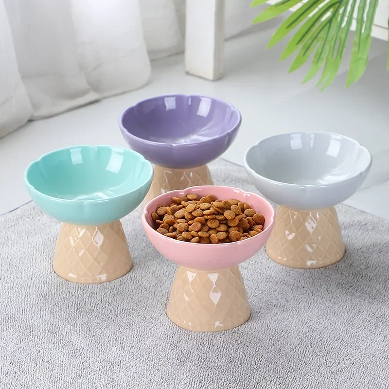 Cat Raised Ceramic Bowl Cute Pet Food Water Feeding Bowls Elevated Tilted Puppy Dogs Drinking Eating Bowl Pet Supplies