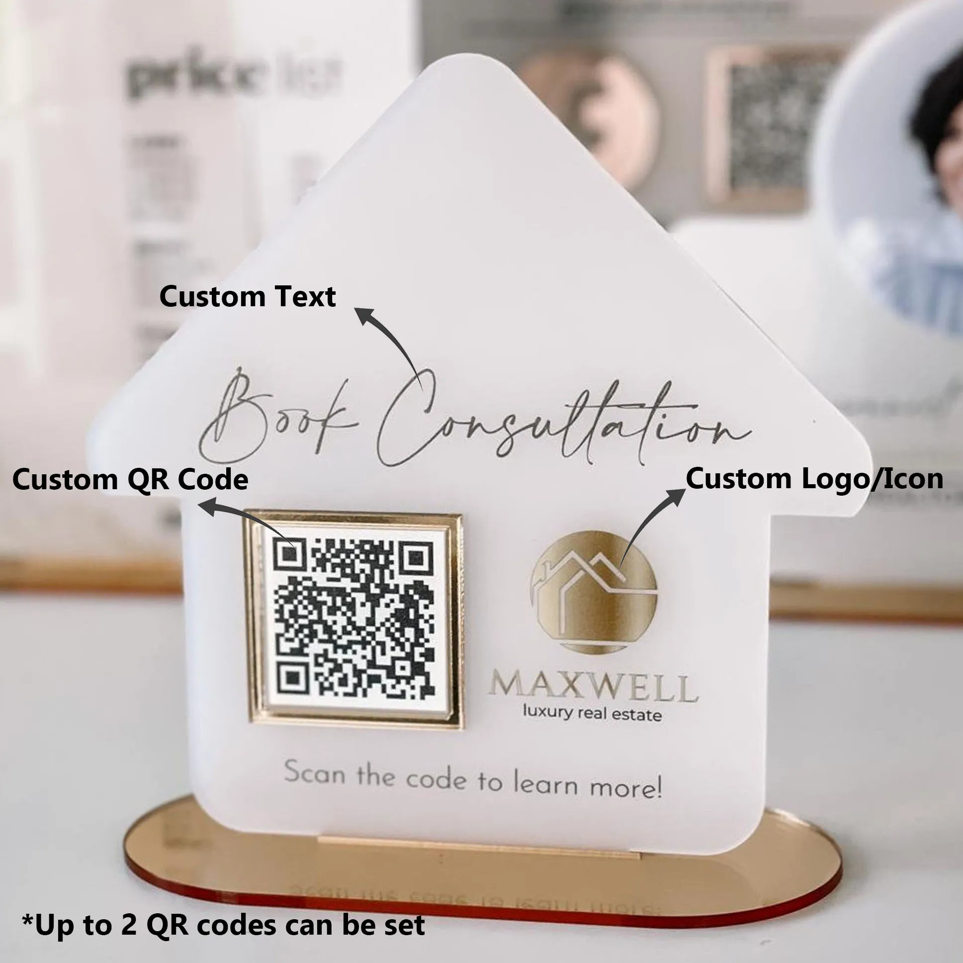 

Unique Acrylic Real Estate Agent QR Code Sign Personalized Business Marketing Display Stand Perfect for Office Desk and Open