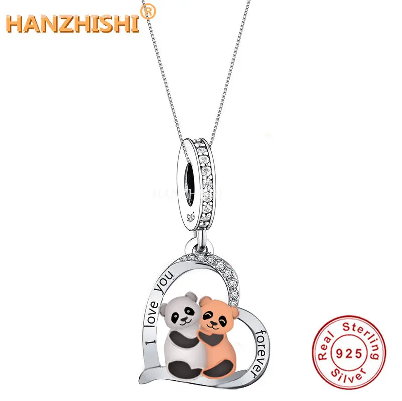 

925 Sterling Silver Brother Panda Heart Pendant Necklace Jewelry Anniversary Birthday Gift for Sister Mum Wife Girlfriend Child