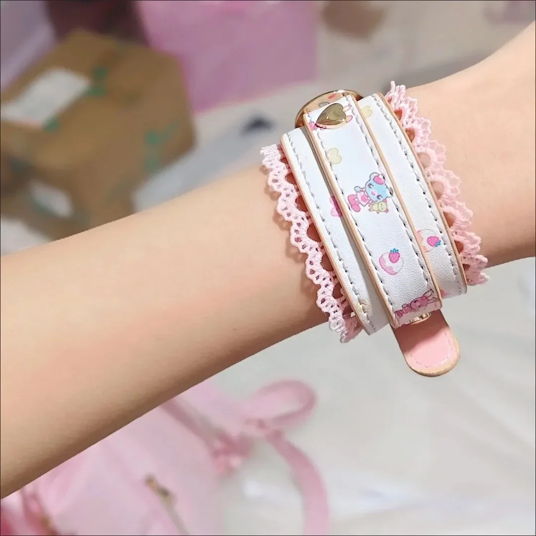 Japanese Cartoon Mp Jojifuku Y2k Accessories Original Lace Trim All Match Bracelet Adjustable Leather Cute Charm Bracelet