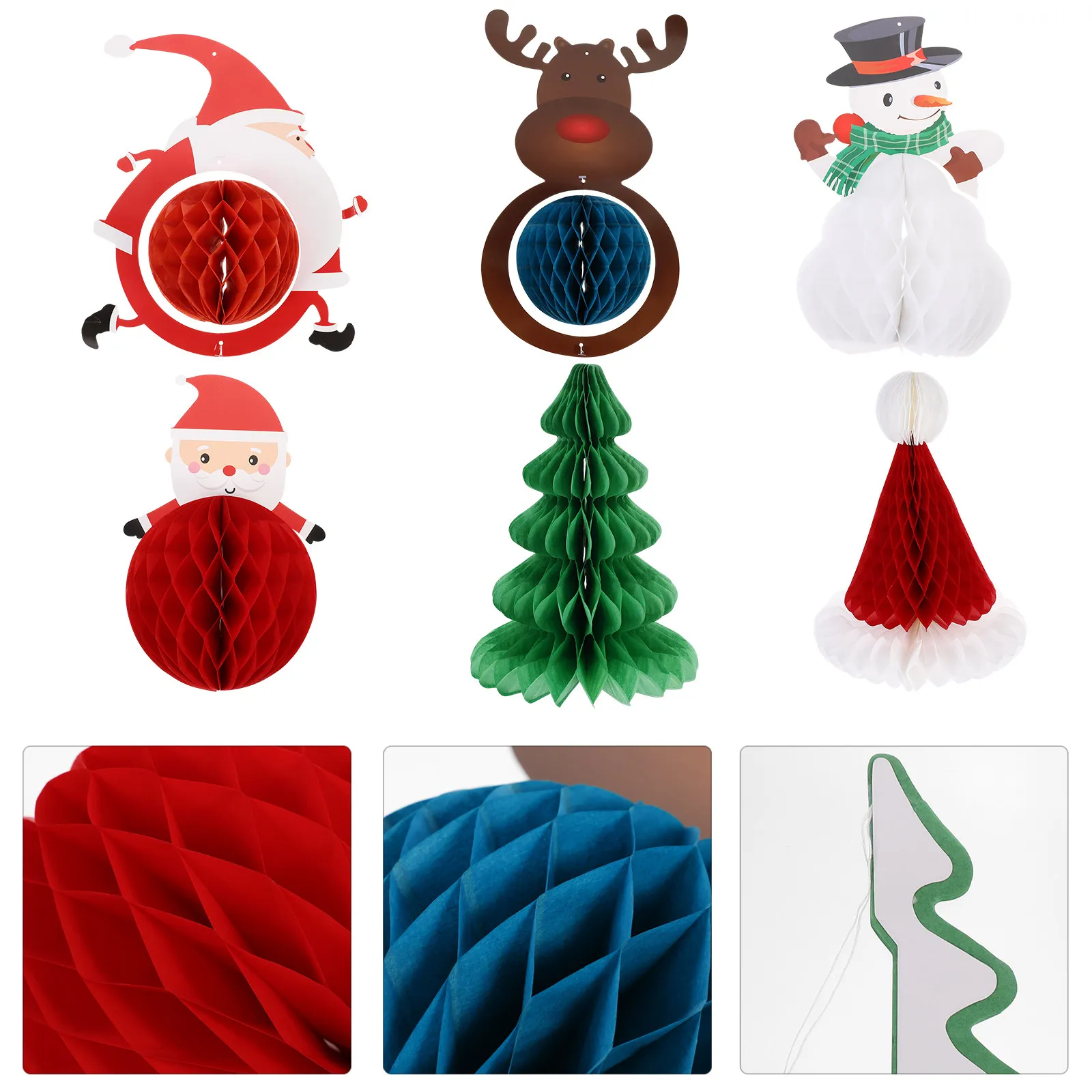 

6Pcs Christmas Tree Hanging Decorations Paper Honeycomb Balls Santa Claus Ornaments Xmas Party Favors Holiday Pendant Xmas
