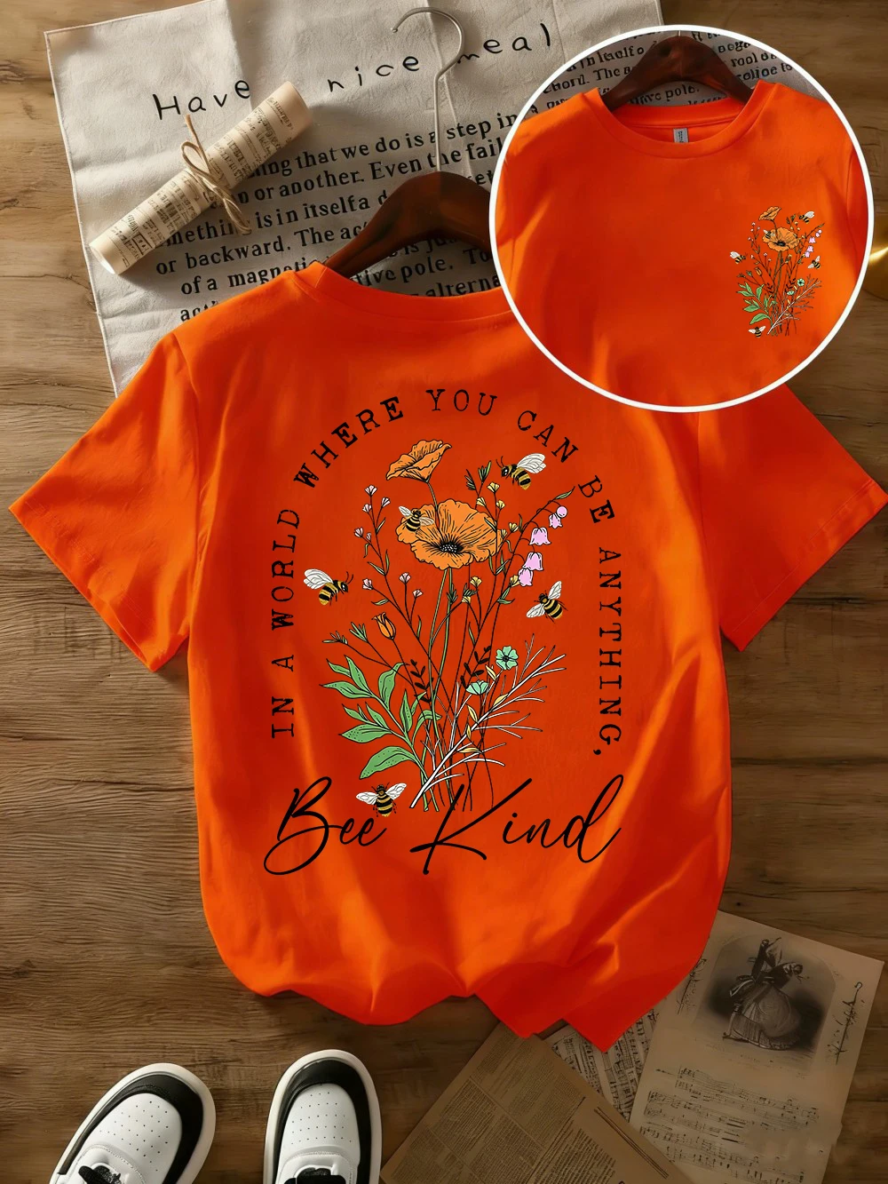 Sommer-T-Shirts mit wunderschönen Blumendrucken für Damen, übergroße T-Shirts aus Baumwolle, einfache O-Ausschnitt-Kurzarm-Tops, lässige Damenkleidung – Detail 20