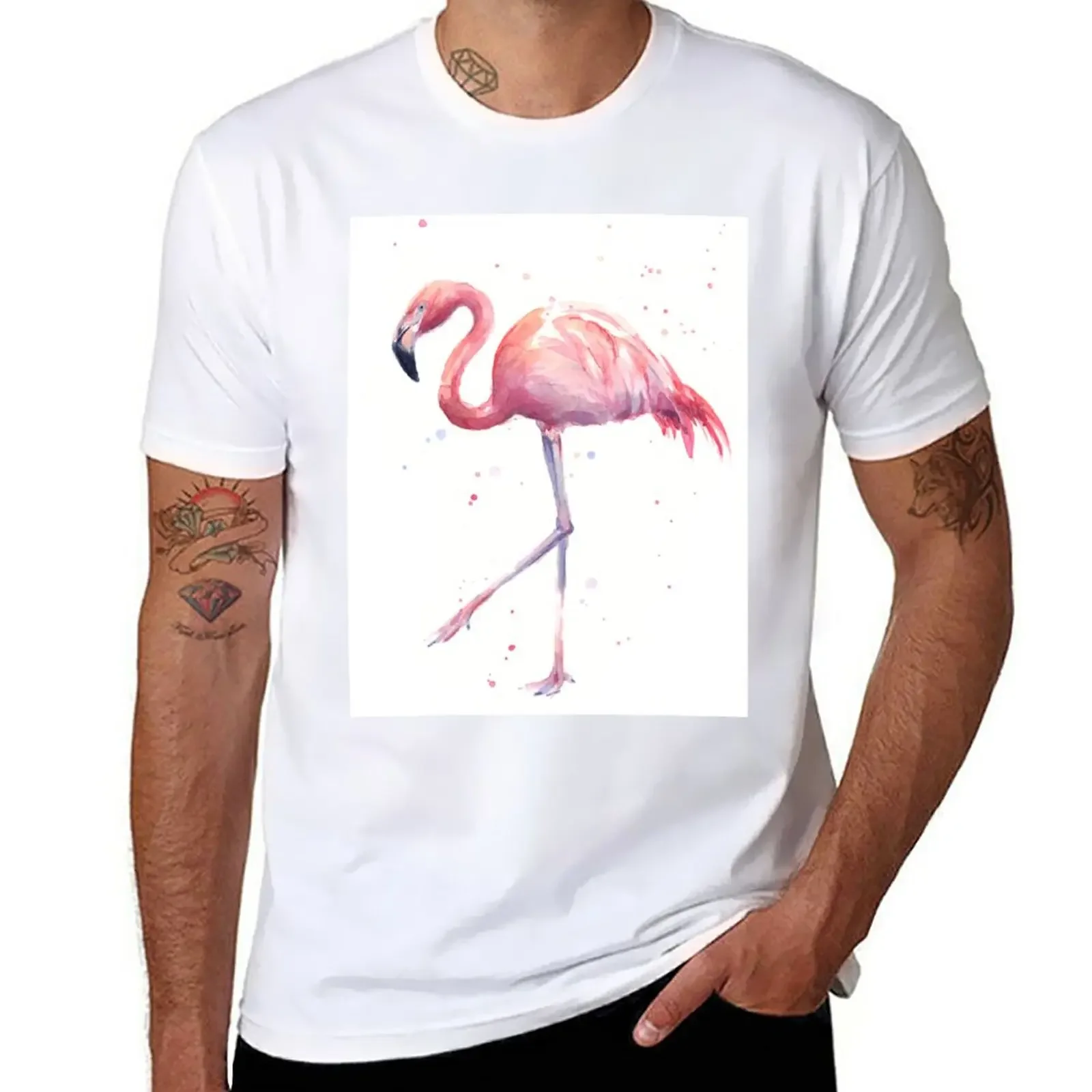 New Flamingo Watercolor Painting T-Shirt Short sleeve sublime t shirt anime mens big and tall t shirts