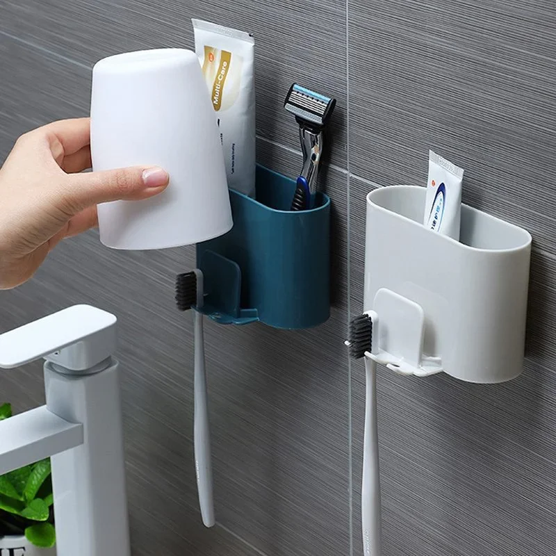 Toothpaste and toothbrush storage box, bathroom cosmetics storage rack, household non perforated electric toothbrush holder