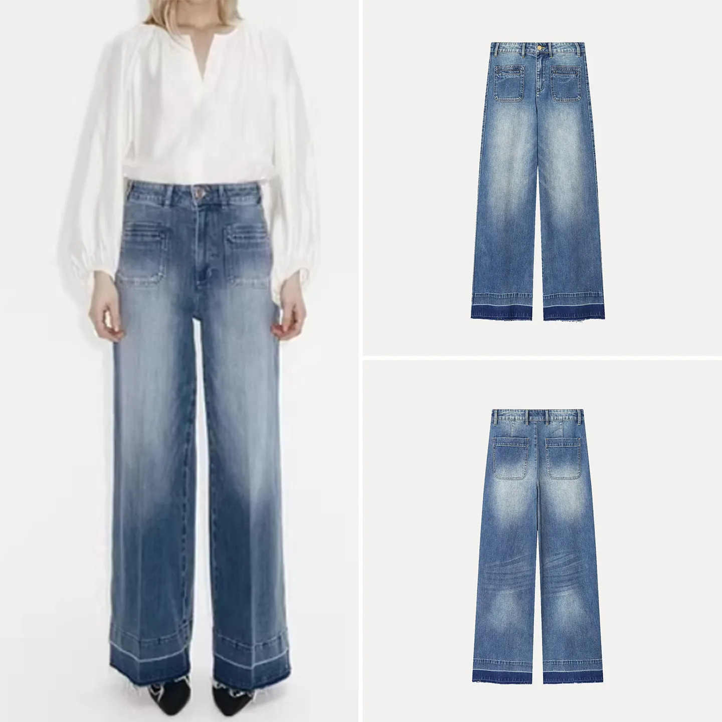 

Модные женские джинсы с высокой талией и широкими штанинами, простые, стильные, зимняя новинка, бренд Z, с деталями на поясе