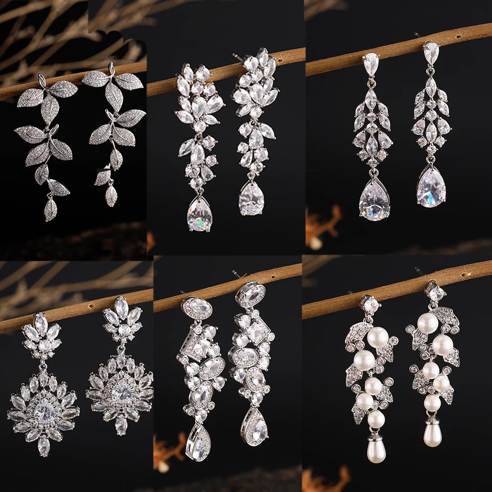 ZAKOL Clearance AAA Cubic Zirconia Wedding Bridal Dangle Earrings for Women Shiny Zircon Luxury Party Jewelry