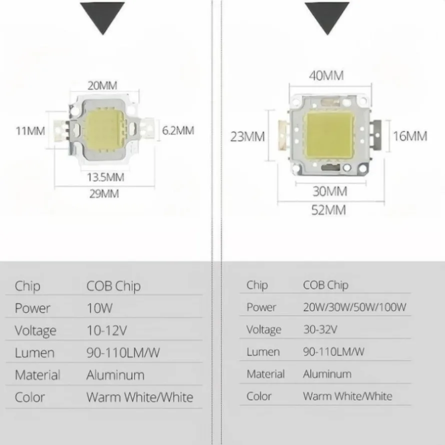 LEDチップランプ9-12V,100W,50W,30W,20W,10W LEDライト,コールドホワイト,ウォームホワイト,日曜大工用