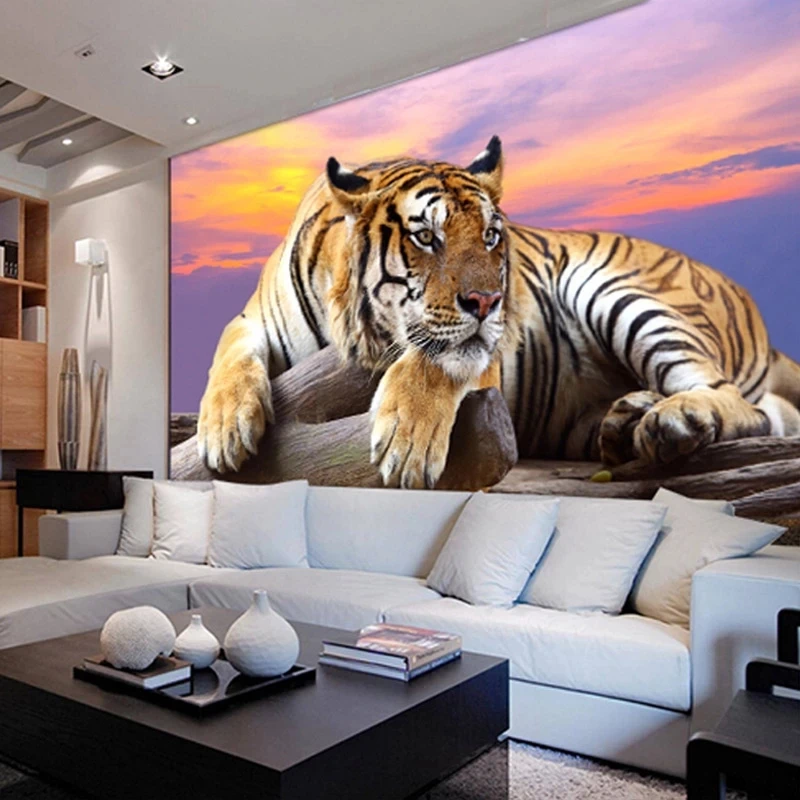 Custom Photo Tiger Animal Self Adhesive Wallpaper 3D Mural Bedroom Living room sofa TV background wall restaurant study Hotel 8d