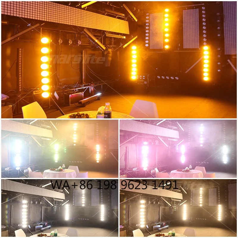 8×100W Amber+Warm‑White+RGB IP65 Modular LED Blinder Light DMX Controlled for DJ Bar Concert Stage Lighting