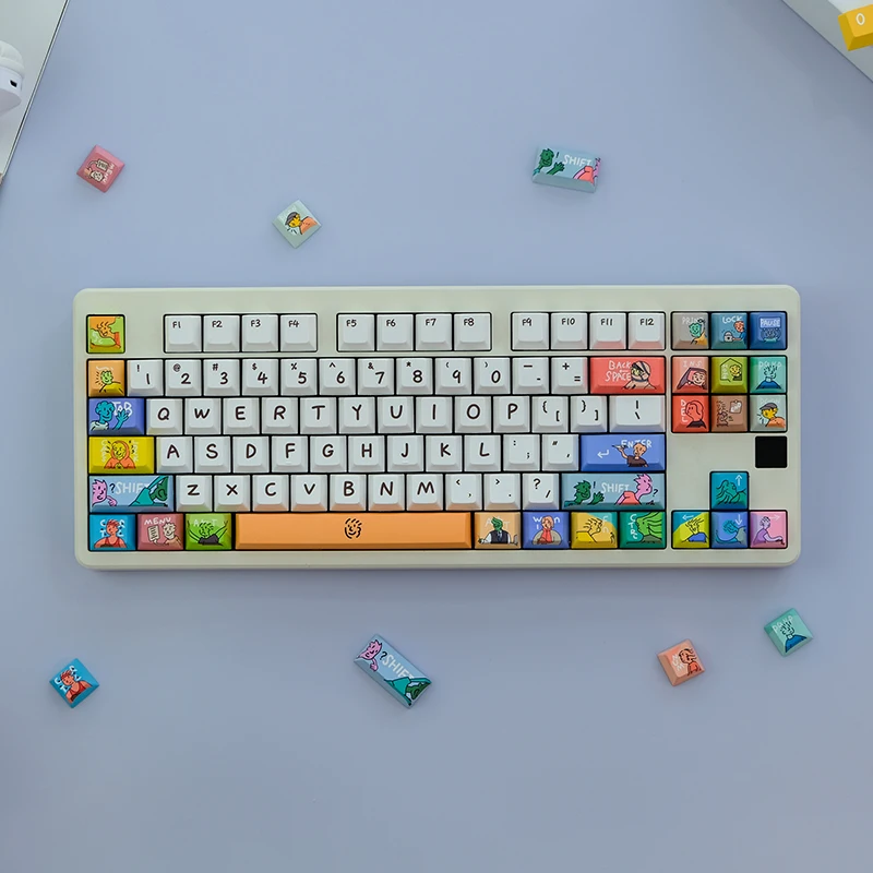 Imaginário personagem dos desenhos animados keycap DYE-SUB 129 teclas cereja perfil pbt keycap com 1.75u 2u shift para mx switchs teclado personalizado