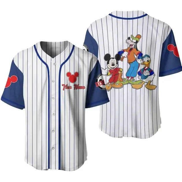 MINISO Mickey Mouse Baseball Jersey Men Women Kids Short Sleeve Shirt Family Disney Baseball Jersey Casual Sports Jersey