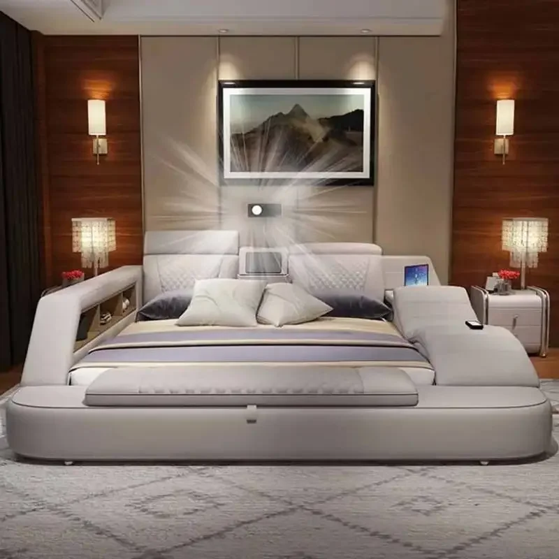 Headrest Wood Double Bed King Nordic Drawers Twin Double Bed Queen Multifunctional Luzko Wielofunkcyjne Furniture For Bedroom