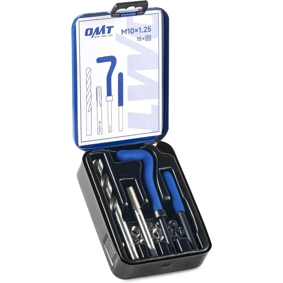 

Ремкомплект спиральной резьбы M10x1,25 для восстановления внутренней резьбы с резьбовыми вставками из быстрорежущей стали 1 и 15, ремонт метрической резьбы