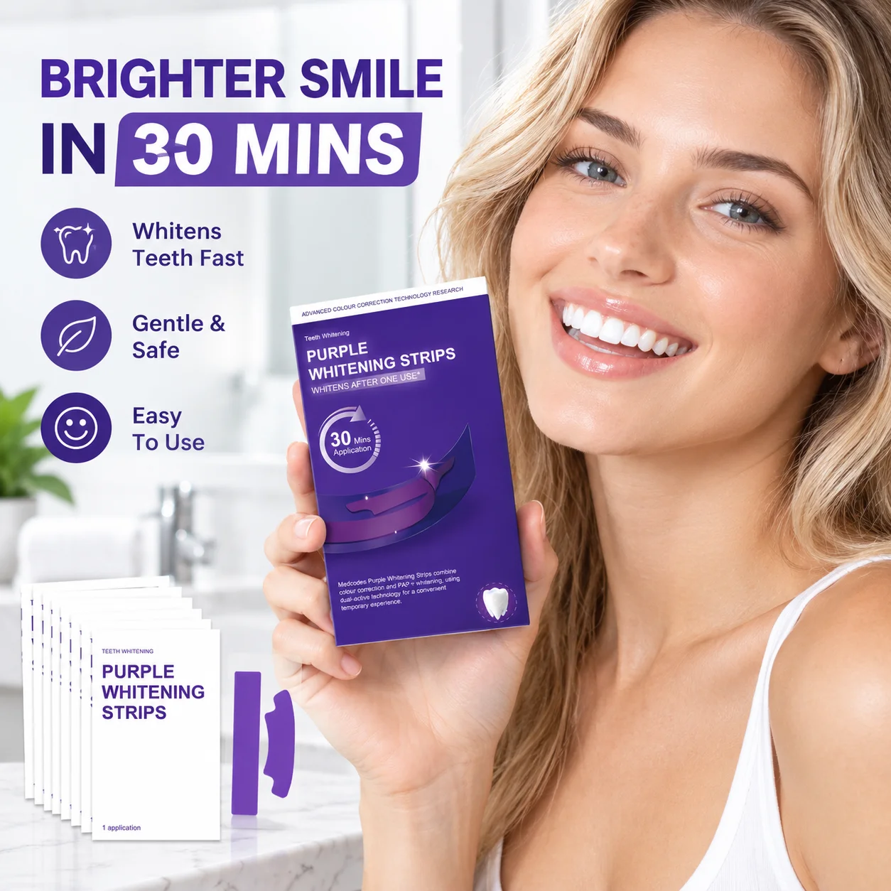 Purple Whitening Strips Remove Teeth Stains Brighten Teeth Plaque Remover Yellow Teeth Cleaning Purple Teeth Whitening Strips