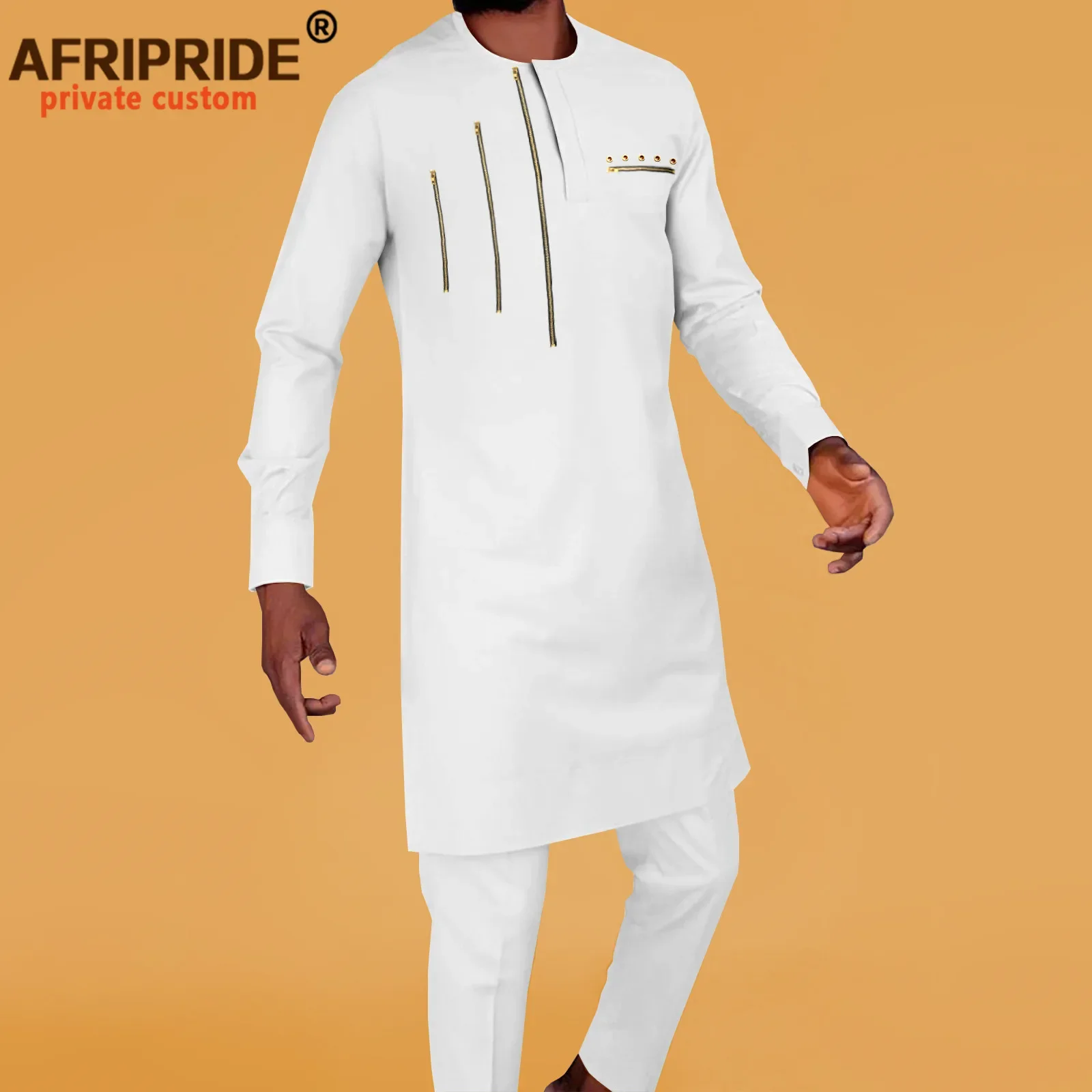 

African Suits for Men Zip Jacket and Pants 2 Piece Set Kaftan Dashiki Outfits African Men Suit with Matching Pants A2216038