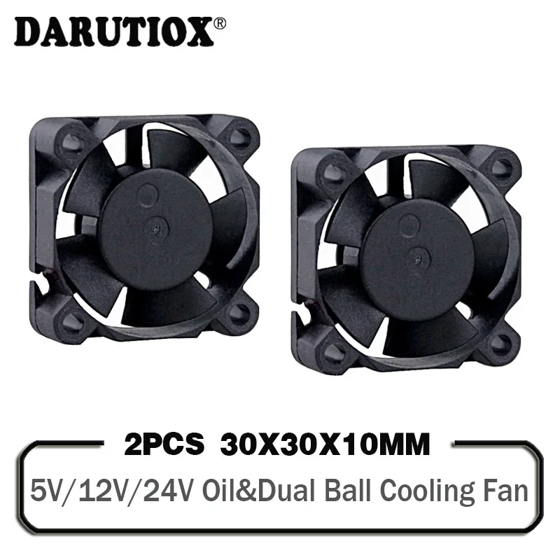 

2PCS Darutiox Dual Ball Bearing DC 24V 12V 5V 3cm 30mm 30x30x10mm 3010 Brushless Mini Cooler Cooling Fan