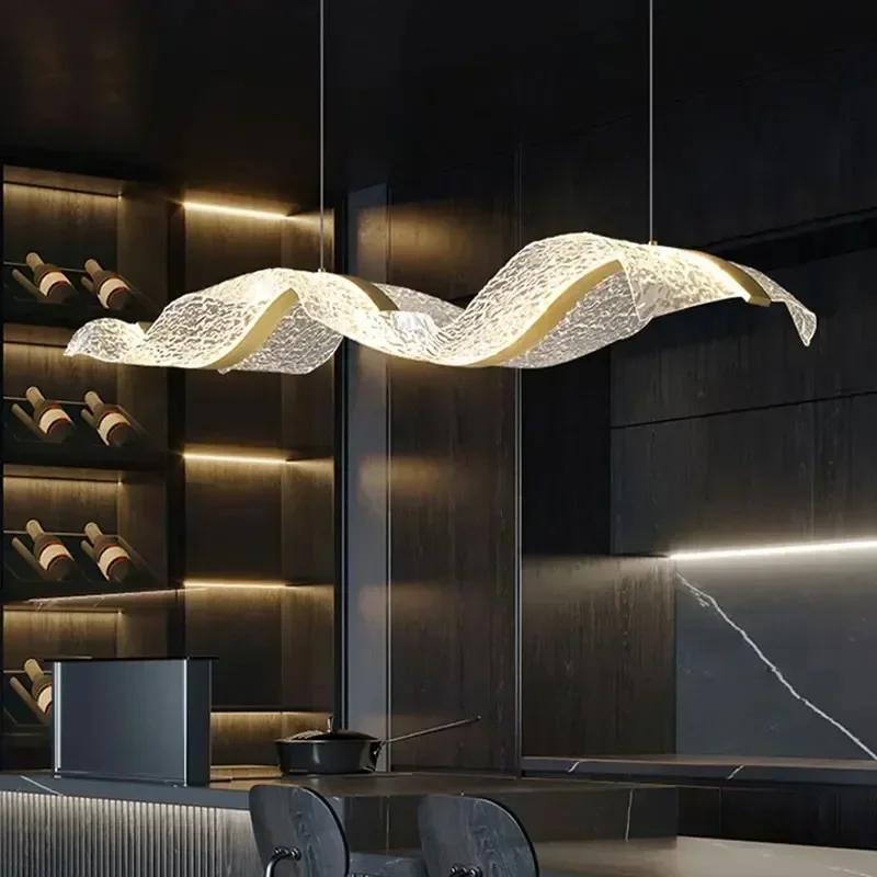 Modern Minimal LED Chandelier for Dining Room Kitchen Bedroom Lamp Gold Decoration Art Creative Ribbon Design Wave Pendant Light