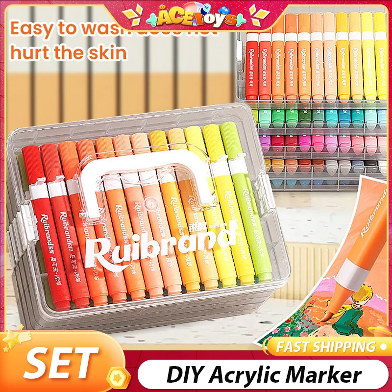 DIY Acrylic Marker 24/36/48/60 Colors Painting Graffiti Puzzle Toy Safe Watercolor Pen Triangle Rod Pastel Pencil Toys Set Gifts