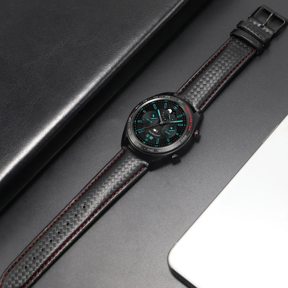 20mm 22mm Carbon Luxury Leather Watch Strap for Samsung Galaxy Watch 3 4 5 Pro 45mm 46mm Gear S3 Classic Band for Huawei Amazfit