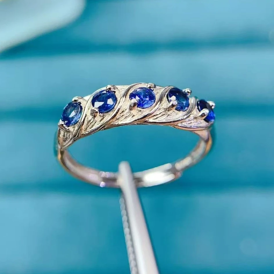 Sterling Silver Sapphire Ring 3mm Natural Sapphire Silver Ring with Certificate 925 Silver Gemstones Jewelry Gift for Women
