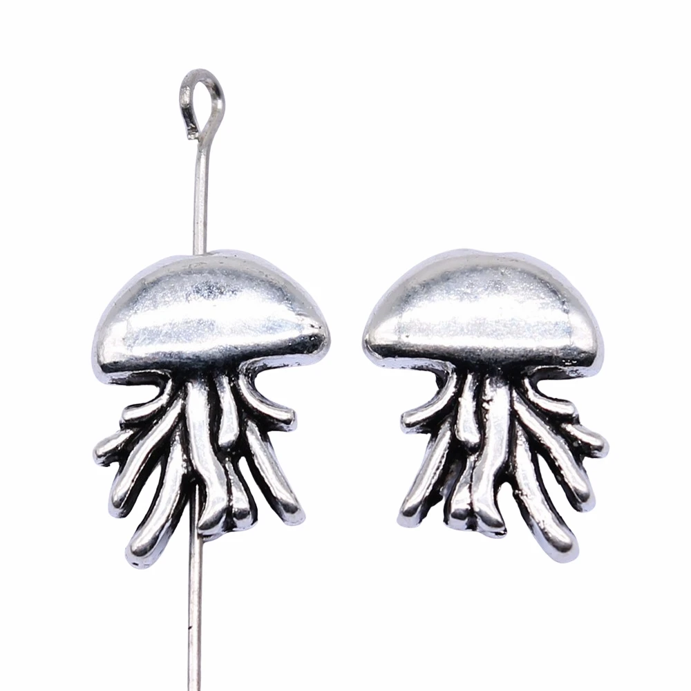 WYSIWYG 10pcs 15x12mm Antique Silver Color Jellyfish Beads For Jewelry Making DIY Jewelry Findings