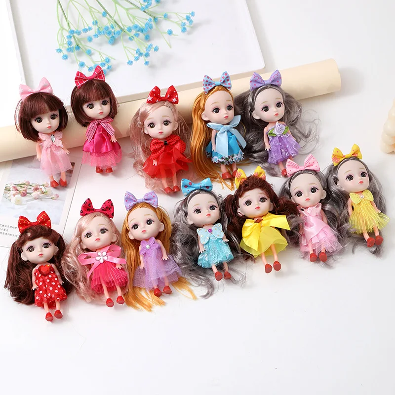 12cm Doll Keychain Pendant Joints Moveable Mini Cute Princess Doll Dress Up Toys Cute Girl Toy Keychain Bag Charm Children Gift