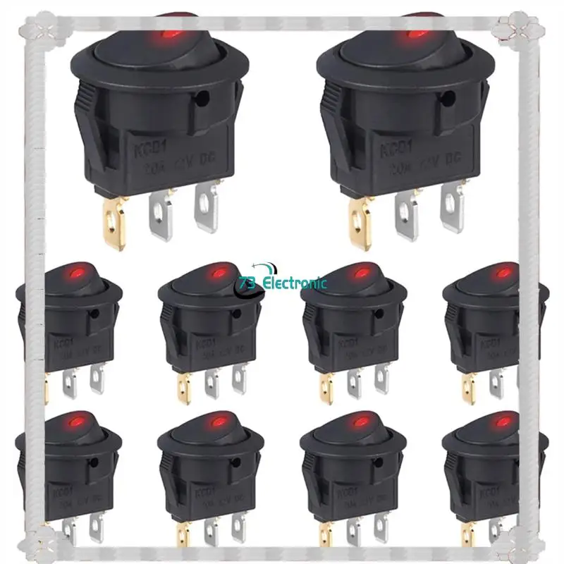 24-Stunden-Lieferung, 20 Stück, Ein-Aus-Steuerung, Drucktastenschalter, 3-polig, 12 V, 20 A, Ampere, Auto, LKW, Wippe, runder Kippschalter, LED-Schalter