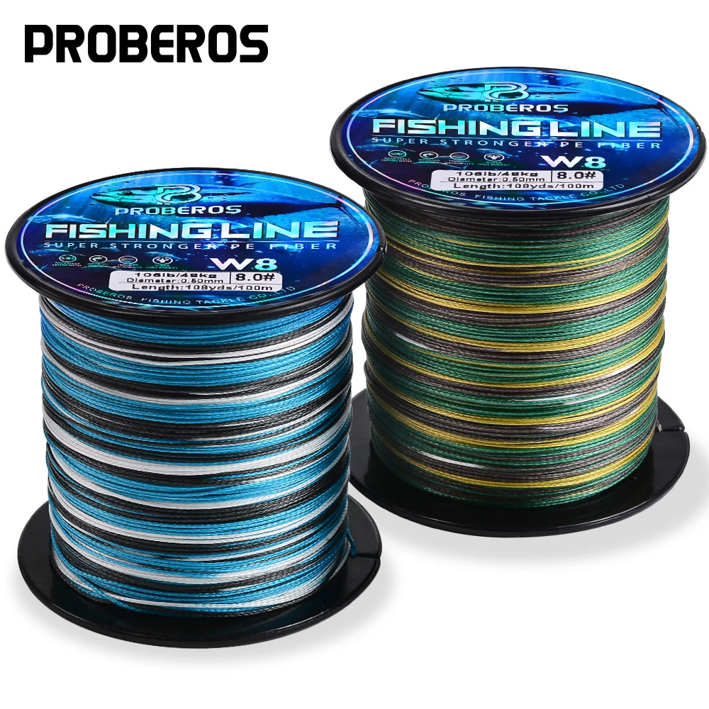 Proberos 8-ستراند خط الصيد متعدد الشعيرات PE المضادة للتآكل خط مضفر الأزرق كامو 20-106LB 109yds