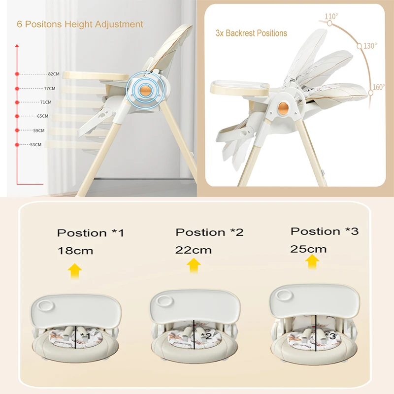 Chaise haute de luxe pour bébé avec siège perfectionné, réglable, chaise d'alimentation pour bébé, chaise de salle à manger sans assemblage, recommandé