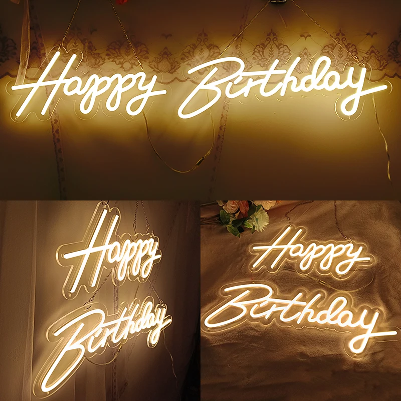 Imagem -03 - Acrílico Transparente Led Flex Neon Sign Happy Birthday Light oh Baby Light Decoração de Festa de Casamento