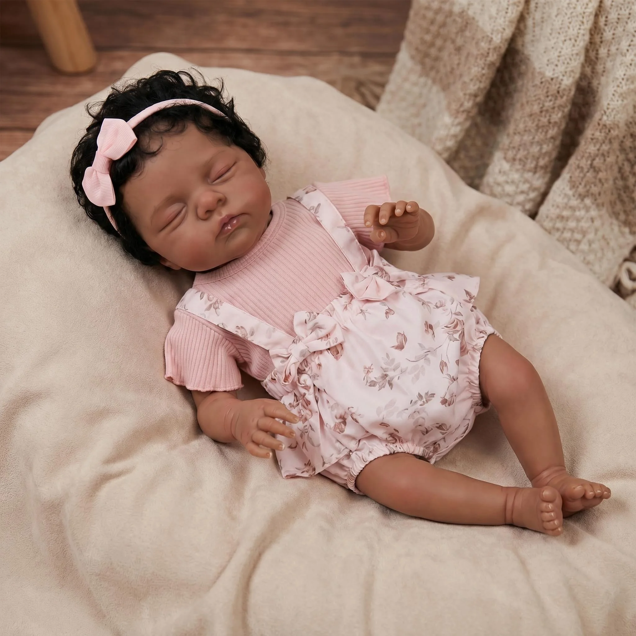 NPK 19inch Newborn Irys Lifelike Reborn Baby Doll Dark Skin Veins Hand Painted Soft Cloth Body Realistic Doll for Collectors