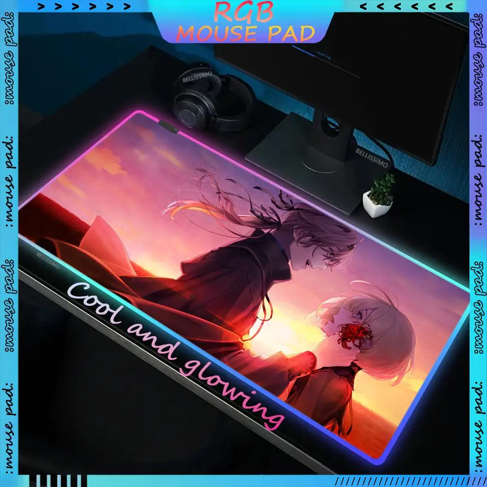 RGB E_Epic Lycoris Anime Large MousePad LED Gaming Keyboard Pad Desk Pad Computer Cabinet Pad Luminous Rubber Non-slip Mouse Pad