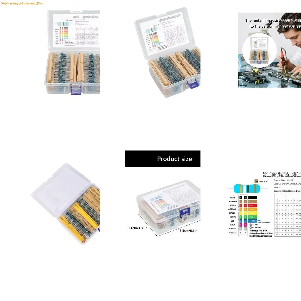 203F 2600pcs 130 Values Resistor Assortment Set Film Resistor with Storage Box Electronic Component 1/8W Resistance