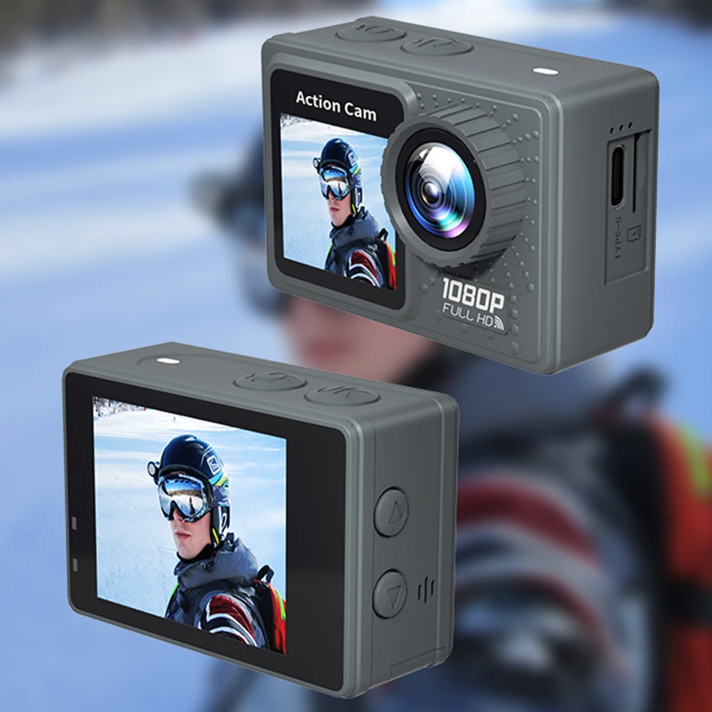Cámara de pantalla dual 1080P 30FPS Cámara de grabación 120 grabadora de vídeo de ejercicio gran angular con kit de accesorios