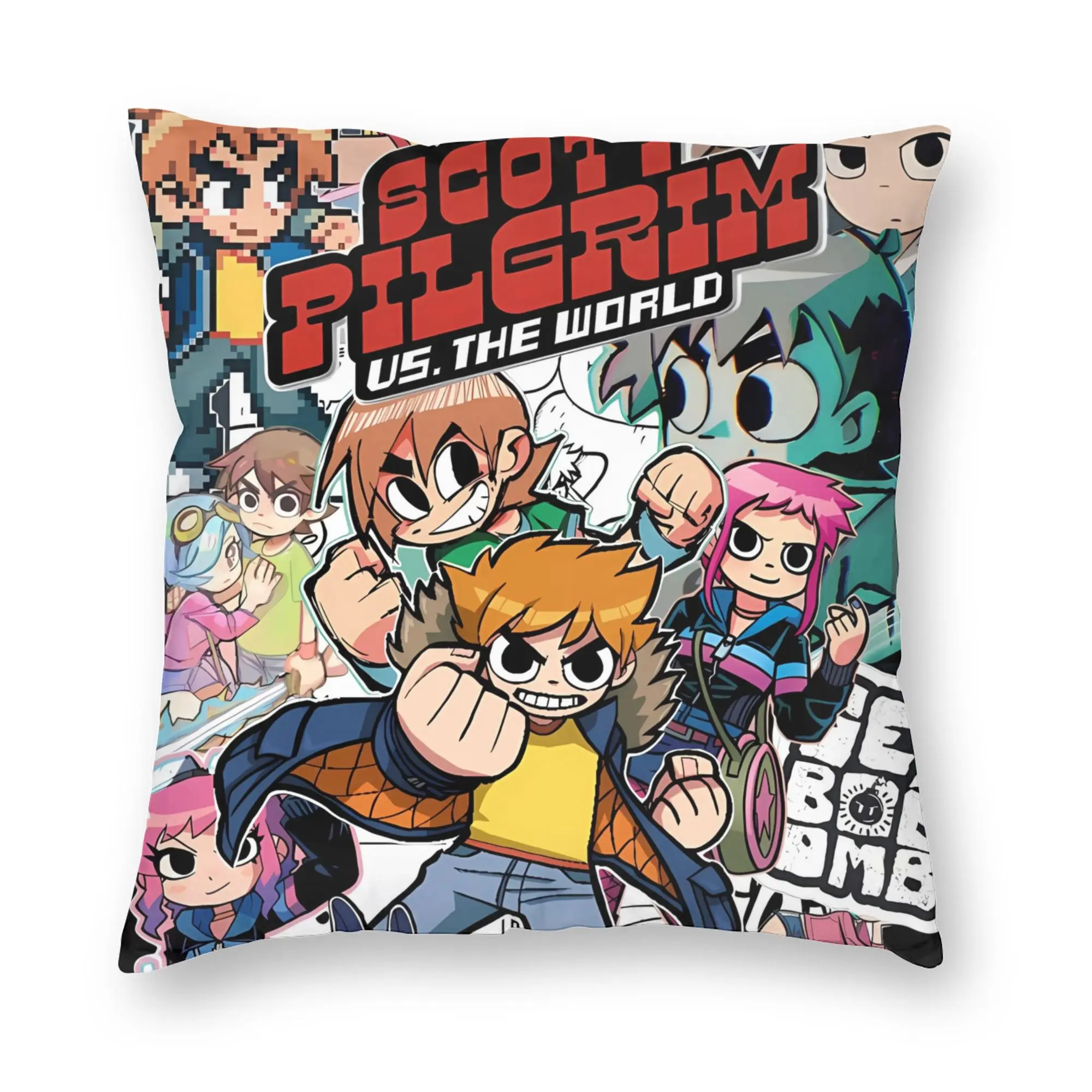Scott Pilgrim Comic Collage Pillow Case  Graphic Pillow Cover For Sofa Bedroom Home Decor Kawaii Cushion Cover