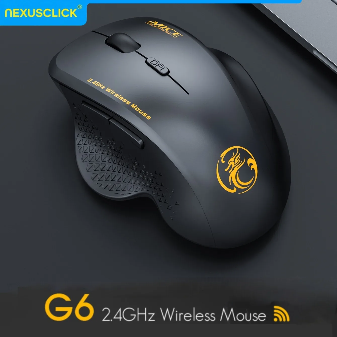 NexusClick Wireless Ergonomic Office Mouse with Thumb Rest,Cheap Durable DPI Adjustable Battery Powered Optical Mice for Laptop