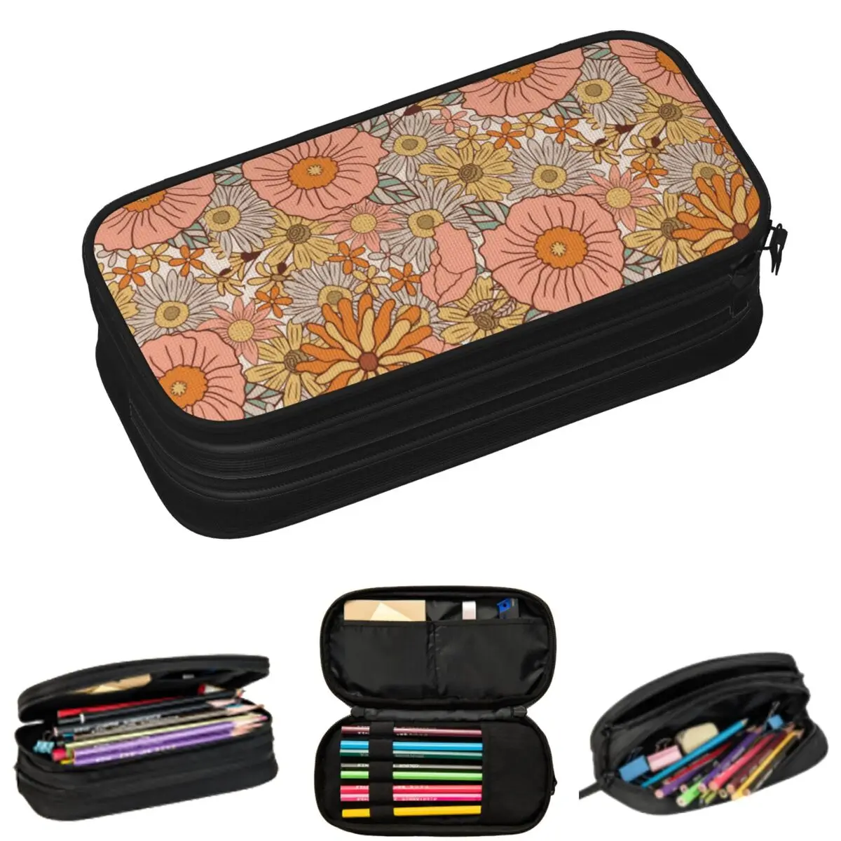 

Spring Flowers Pattern Pencil Cases for Students School Pen Box Pencil Bag Big Capacity Pencil Pouch