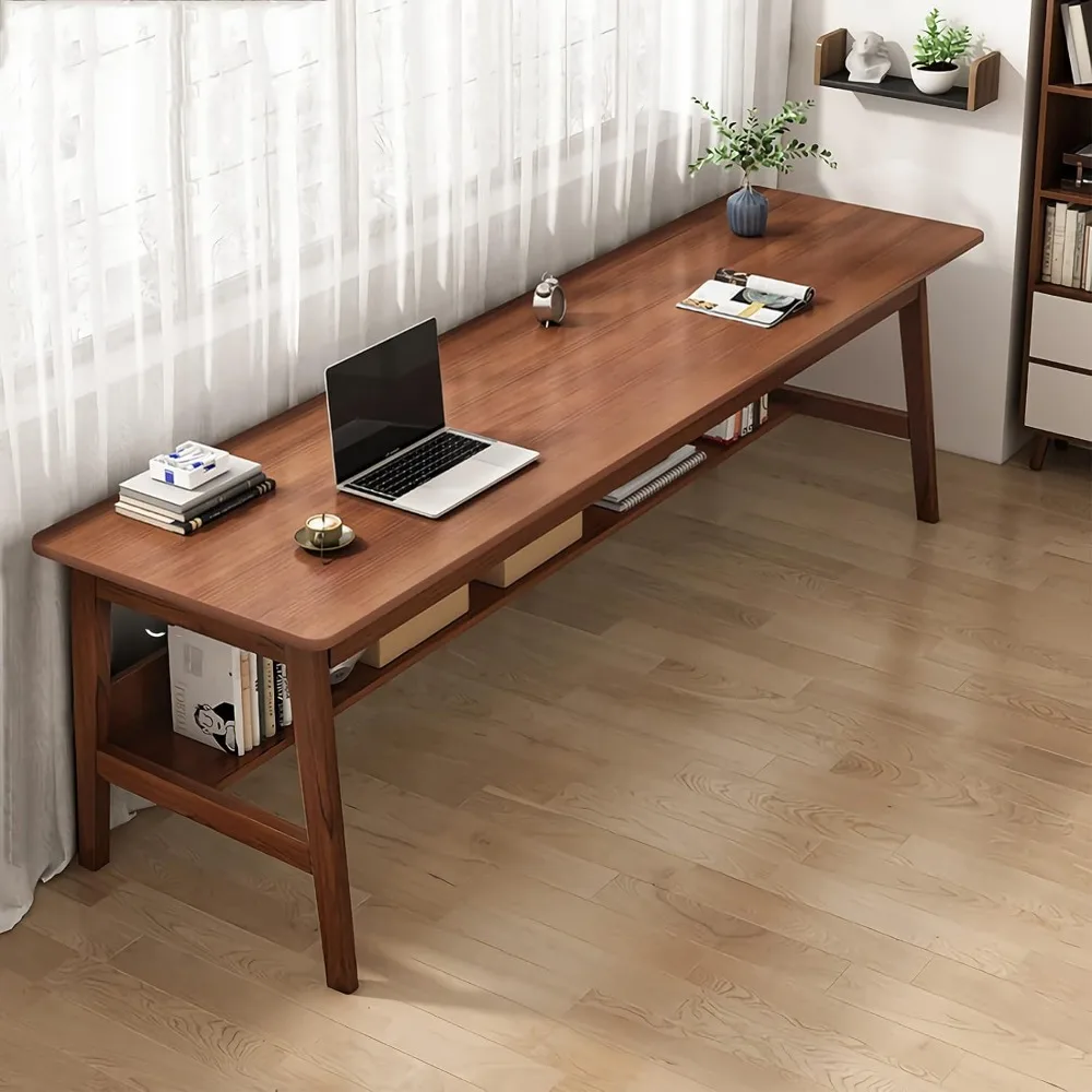 

Modern office desk, solid wood material, 63 "walnut medieval modern, writing desk, home desk, company workstation, office desk