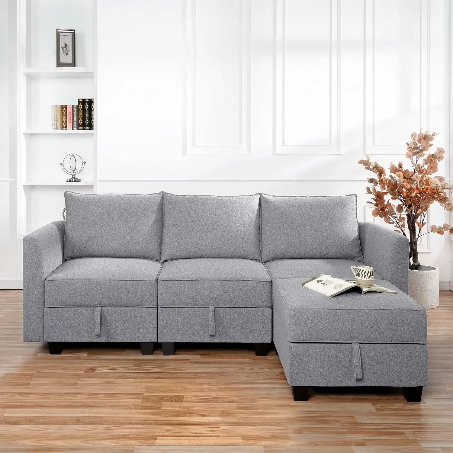 

Modular Sectional Sofa with Storage L Shaped Modular Sofa 4-Seater Sectional Couch for Living Room,Linen/Leather,Multiple Colors