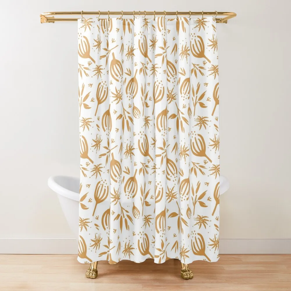 

Wildflowers in gold Shower Curtain Anti-Mold Waterproof Shower Bathroom Accessorys Anime Shower Bathroom Fabric Curtain
