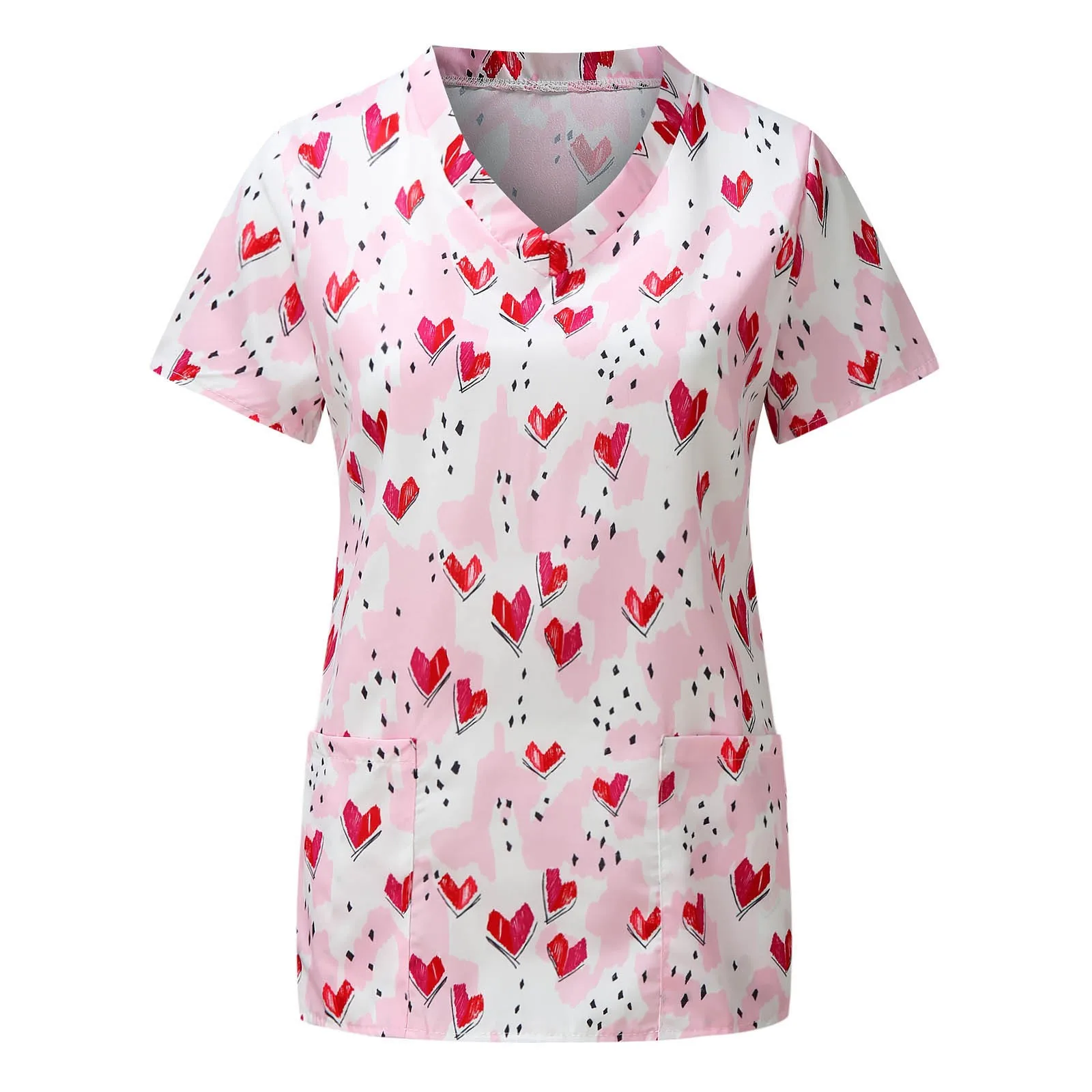 Uniformes clínicos para mujer, blusa de enfermera de trabajo de manga corta con cuello en V, uniformes de medicina, Tops, ropa de enfermería con estampado de labios sexy