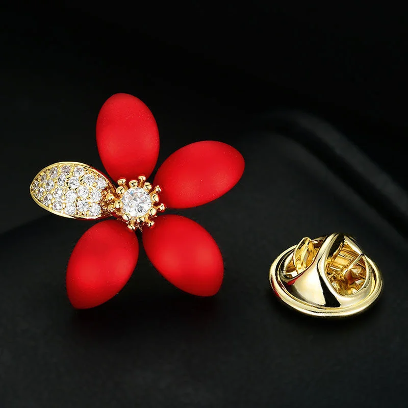 Red Flower Brooches For Women Rhinestone Beauty Plants BroochCorsage Fixed Clothes Pin Buckle Wedding Dress Jewelry Gifts