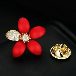 Red Flower Brooches For Women Rhinestone Beauty Plants BroochCorsage Fixed Clothes Pin Buckle Wedding Dress Jewelry Gifts