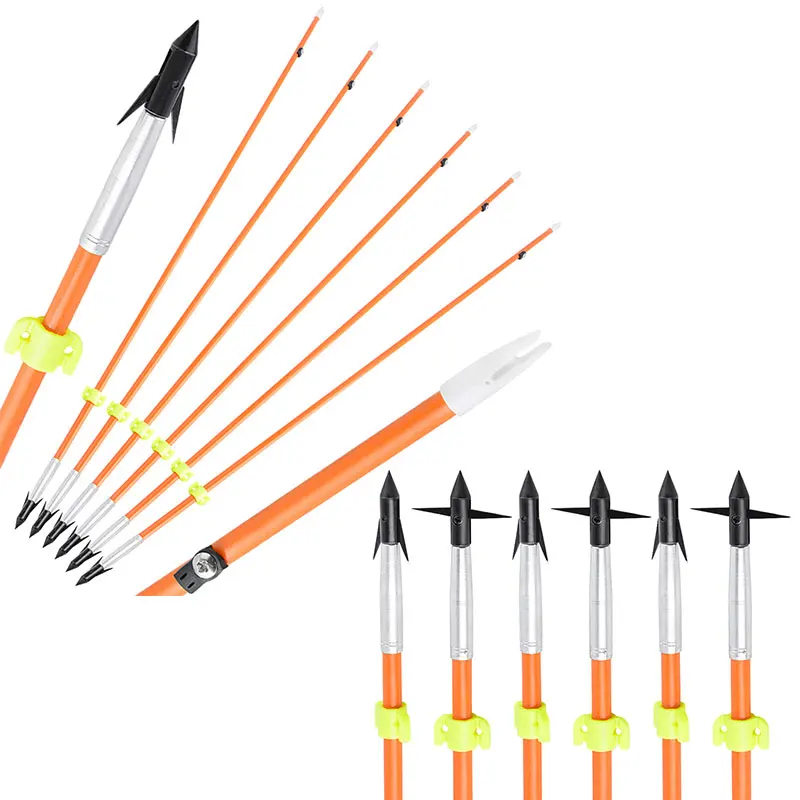 

Archery Fishing Arrow OD 7.8mm Solid Fiberglass Arrow Shaft Hunting Barbed Arrowhead for Bow Outdoor Hunter Shooting 6/12pcs
