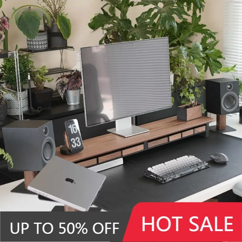 LE Computer Monitor Height Increase Stand Set Walnut Computer Desktop Display Rack Modularization Storage Shelf Office Organize