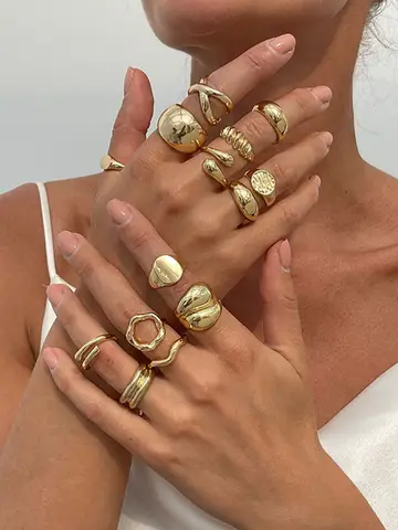 Anillos de Metal Vintage de moda para mujer, regalo Punk Hip Hop, Color dorado y plateado, anillo de articulación Irregular para nudillos, 14 unids/set