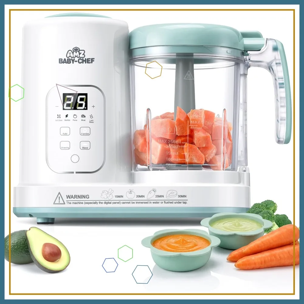 

4-in-1 Baby Food Maker: Steam, Blend, Puree & Self-Clean, BPA-Free White+Green
