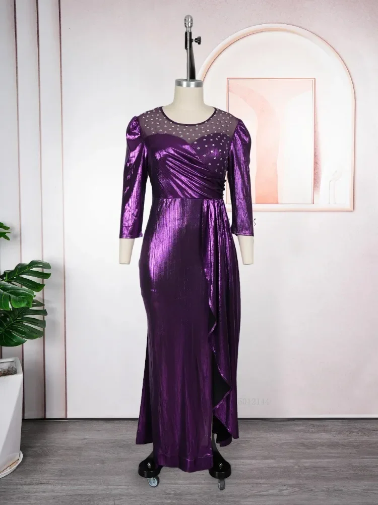 

plus Size African Dashiki Long Dress Diamond Bodycon Slit Elegant Muslim Wedding Evening Gown for Women Turkish Party