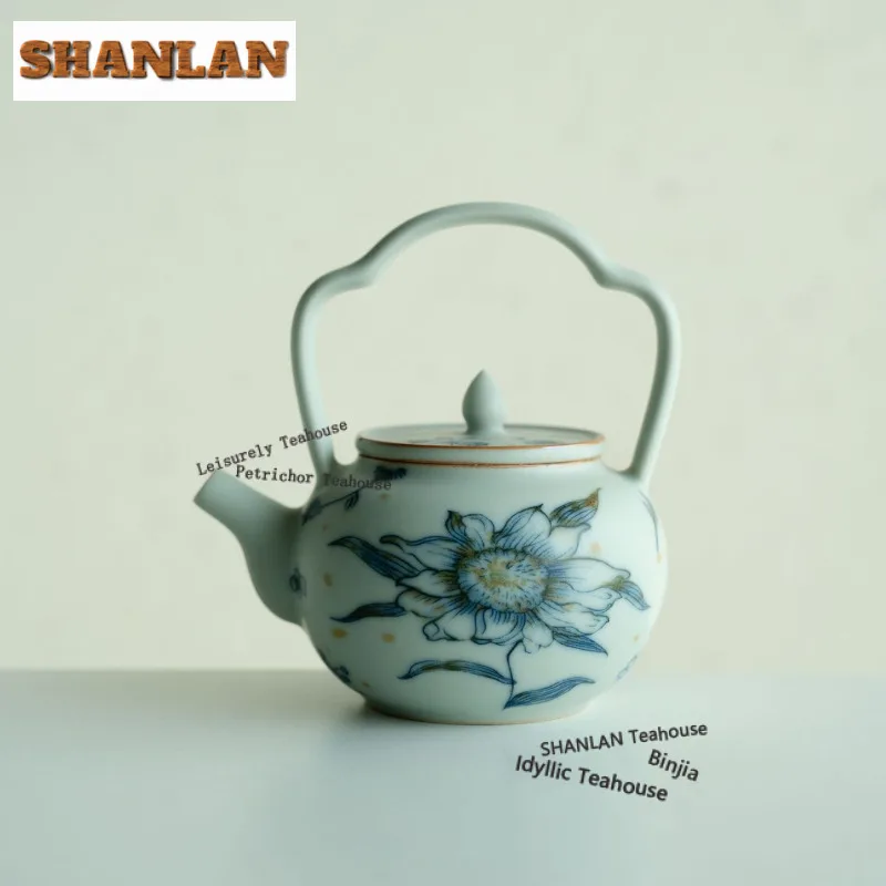 170 ml Aqua Blue Galze Hebe Griff Teekanne Retro Sonnenblumen Tee-ei Topf Tee Maker Wasserkocher Mit Ball Loch Tee dienstleistungen Geschenke